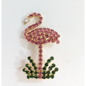 Figural Flamingo Shaped Rhinestone Brooch Pin - Vintage